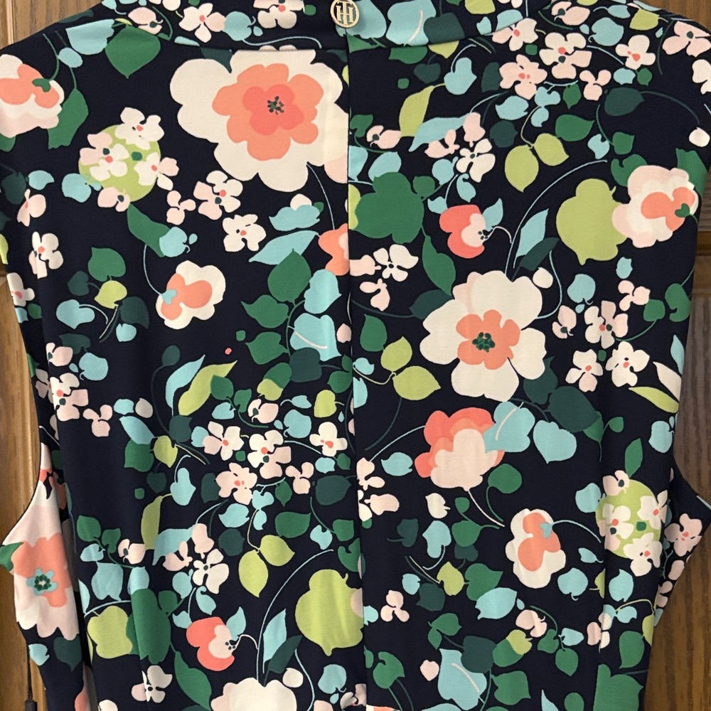 Tommy Hilfiger Sleeveless WaterColor Floral Midi Dress W/ Waist Tie - Picture 7 of 8